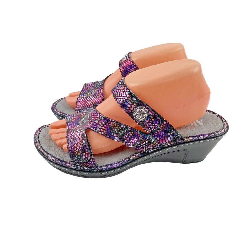 *Alegria Double Strap Comfort Sandal Slide Womens 39 Croc Embossed Leather Shoes - Picture 2 of 14